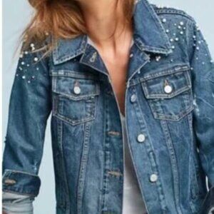 Pilcro and the Letterpress Pearl Embellished Jean Jacket - EUC!